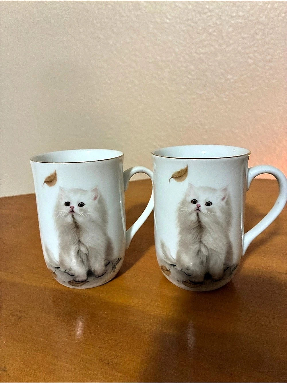Vintage Otagiri Bob Harrison one set of White Persian Cat Mug made in Japan